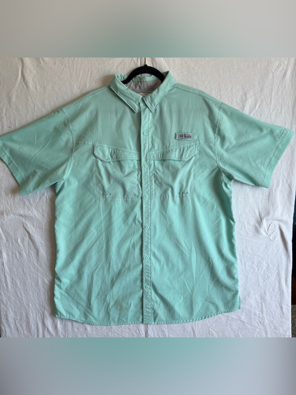 Columbia XL Mens Short Sleeve Fishing Shirt Button Up Omni-Shield Aqua Sz XL